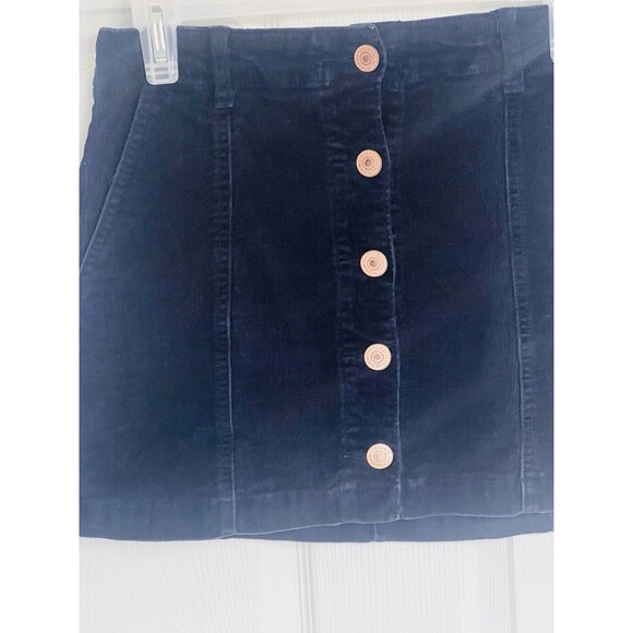 Forever 21 Women's Mini Corduroy Skirt Size S Navy Blue Button Front Stretch - Picture 7 of 7
